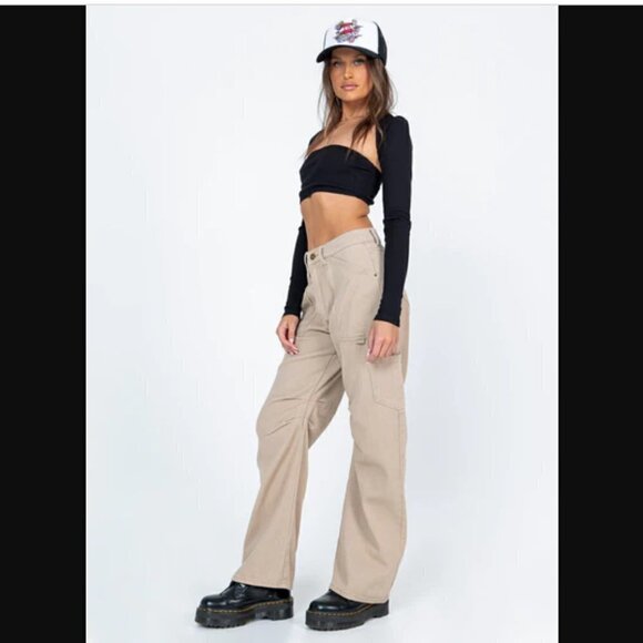 Princess Polly Lioness Miami Vice Beige Cargo Oversized Wide Leg Jeans S - Picture 5 of 11